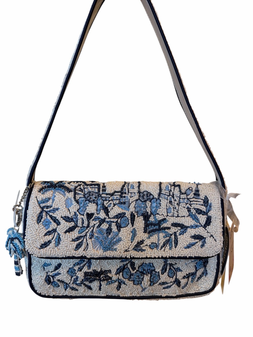 Blue Toile Hand Beaded Shoulder Bag